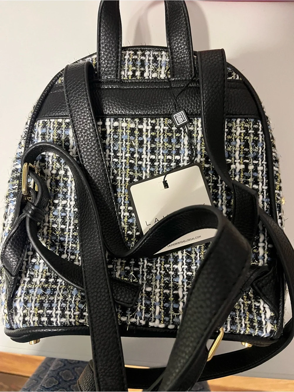 Laundry by Shelli tweed Mini Backpack with Gold Chain Accent - Black/White/Blu